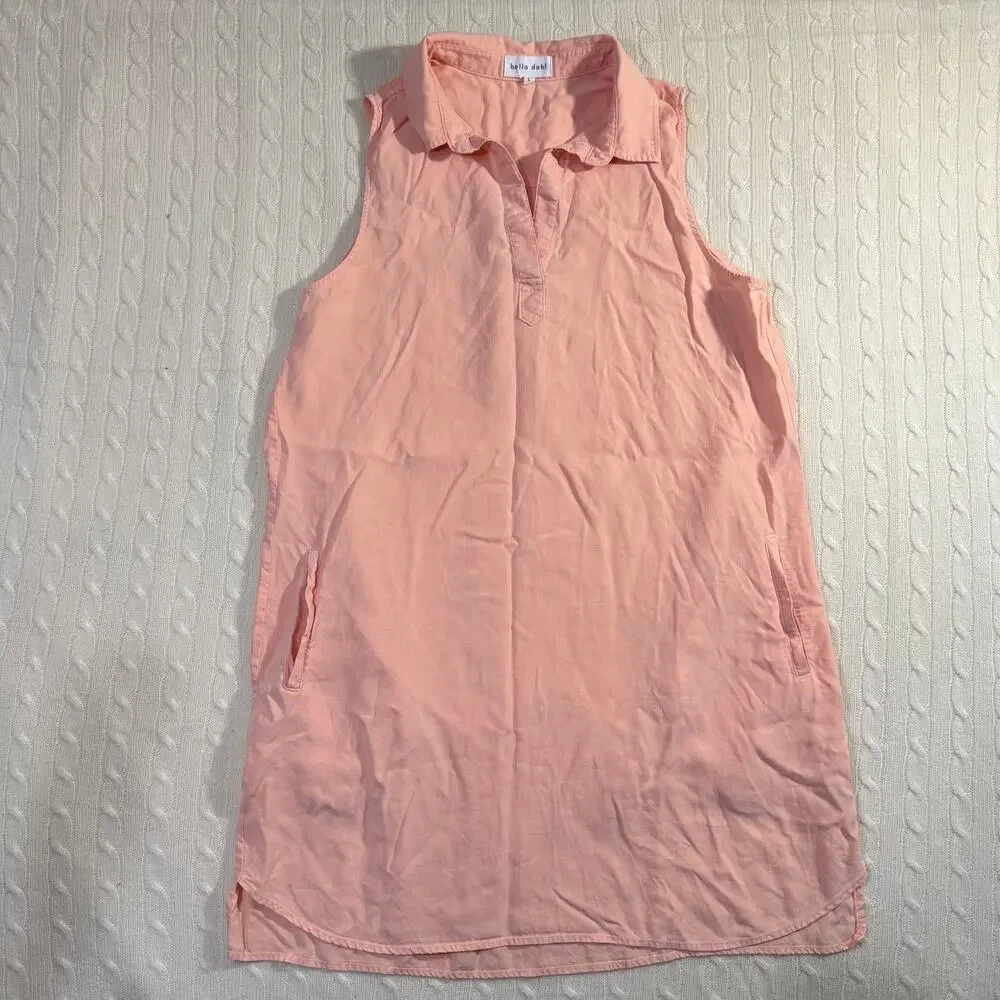 Bella Dahl Sleeveless A-line Wild Coral Pink Beach Boho Summer Shirtdress L - Picture 2 of 7
